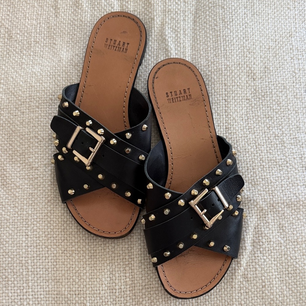 Stuart Weitzman Black Studded Sandals